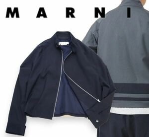 正規品 MARNI JUMU0006QU S45455 ウール トロピカル ジップブルゾン マルニ WOOL S/TOP JACKET ドリズラー 紺 ネイビー 48 イタリア製 JK-2