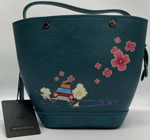MCM 11202105 2WAY ブルー レザー クルマ 桜 ハンドバッグ ショルダー 鞄 保存袋付き フラワー