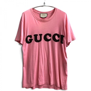 GUCCI グッチ Tシャツ ロゴプリント ダメージ オーバーサイズ 半袖 XS ピンク 493117-X3N87