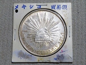 外国銭　メキシコ貿易銀貨 1908 1ペソ UN PESO 海外コイン 外国古銭