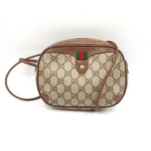 ★GUCCI オールドグッチ 89 02 066 ヴィンテージ シェリーライン GG柄 PVC×レザー ショルダーバッグ ブラウン系