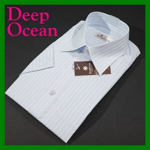 14Deep Ocean 半袖レギュラーカラーシャツ 38 ストライプブルー