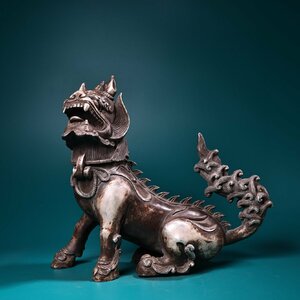 ◆古寳堂◆清 銅製 銀鍍 獅子熏香炉 置物 賞物 極細工 古置物 古擺件 中国古美術 時代物 古董品