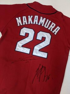 7．デサント 広島カープ 中村奨成 サイン入り ベースボール ユニフォーム ゲーム シャツ 野球 NPB デカロゴ デサント メンズL 赤x407