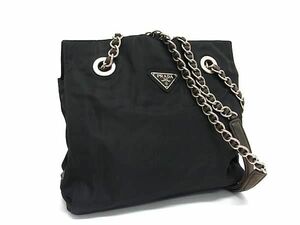 1円■美品■ PRADA プラダ テスートナイロン チェーン トート ハンドバッグ ショルダーバッグ 肩掛けかばん レディース ブラック系 BG7875