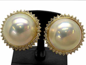 マベパール ダイヤモンド ピアス K18 9.0g　Jewelry Mabe-Pearl 13.5mm Dia0.38ct×2 Earring