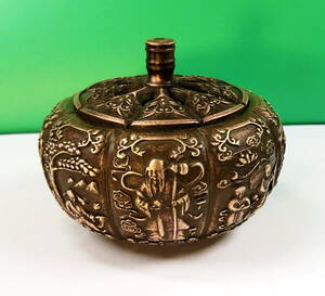 中国美術 乾隆年製 銅製 香炉 幅 9cm 高さ 7cm 496g - a-7