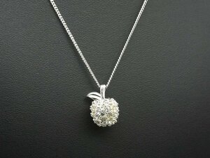 ■【YS-1】 良品 スワロフスキー Swarovski ■ パヴェクリスタル ネックレス 林檎モチーフ ■ シルバー系 トップ1.5cm 【同梱可能商品】■C