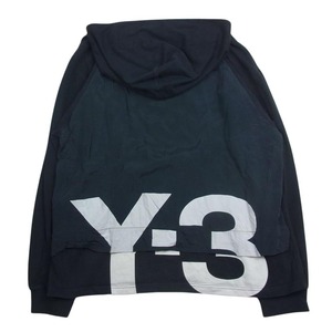 Y-3 Yohji Yamamoto ワイスリー ヨウジヤマモト バックロゴ ナイロン 切替 プルオーバー パーカー ブラック系 XL【中古】