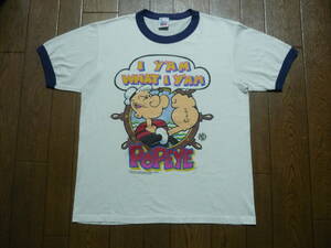 90s USA製　ヴィンテージ　POPEYE　ポパイ　半袖　リンガー　Tシャツ　サイズL