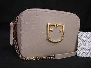 1円 ■美品■ FURLA フルラ ブラーヴァ レザー チェーンショルダーバッグ クロスボディ 斜め掛け レディース ベージュ系 AY3447