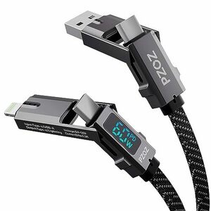 PZOZ 4in1 LEDディスプレイ 1.5M 最大対応60W ケーブル USB C to USB C/タイプc to ライトニング/USB A to USB C/USB A to Lightning 5A
