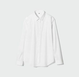 ☆UNIQLO☆スーピマコットンストレッチシャツ Lサイズ 白 長袖 シワになりにくい 洗濯機可 ホワイト 白シャツ ワイシャツ オフィス 仕事着