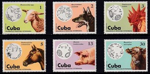 33 キューバ【未使用】＜「1975 SC#2016-2021 獣医学・動物・疾病循環論」 6種完 ＞