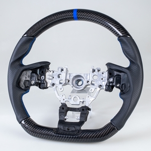 スバル用 WRX 2022-2023 D型 ステアリング ホイール ハンドル カーボンx本革パンチングレザーxブルー輪デザイン