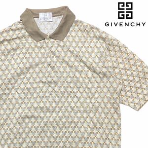 ★ 90s GIVENCHY ジバンシイ ロゴ 総柄 ポロシャツ イタリア製 ホワイト 半袖 サイズ約L★デザイナーズ ビンテージ stussy dior レア