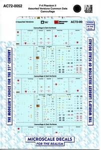 1/72　マイクロスケールデカール　AC72-0052　F-4 Phantom II Assorted Verisons - Common Data Camouflage 