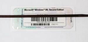 ◆◇◆ プロダクトシール1枚 ◆◇◆ Windows 98 Second Edition ◆◇◆ プロダクトキー ◆◇◆