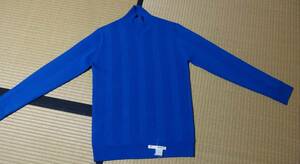 DKNY(ダナキャランニューヨーク）、青色Lサイズやや厚手タートル縦リブ編み長袖セーター、オンワード樫山㈱