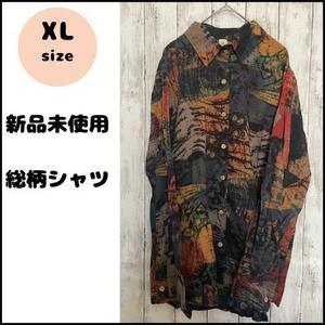 XL 綿麻 ビンテージシャツ 【新品未使用品】長袖 レトロ 大きめ チュニック