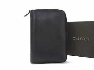 1円 ■極美品■ GUCCI グッチ レザー 6穴式 手帳カバー スケジュール帳 レディース メンズ ブラック系 BJ1813