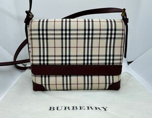 美品 Burberry バーバリー ショルダーバッグ ノバチェック PVC レザー レッド×ベージュ レディース 