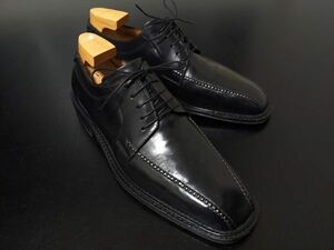 美品 フェラガモ 8EE Ferragamo 最上位ライン トラメッザ スワールトゥ ドレスシューズ 黒 8461