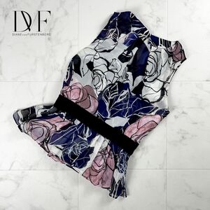 美品 DIANE von FURSTENBERG ダイアンフォンファステンバーグ 花柄背中開きブラウス トップス レディース マルチカラー サイズ4*MC1195