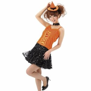 奉仕品 ウィッチレディ トゥインクル 魔女 ハロウィン 仮装 コスプレ 衣装 黒 オレンジ 女性 大人用 返品不可