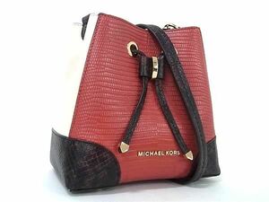 1円 ■極美品■ MICHAEL KORS マイケルコース クロコダイル型押しレザー クロスボディ ショルダーバッグ 斜め掛けかばん ブラウン系 FA6209