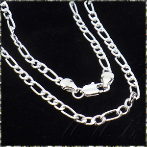 [NECKLACE] 925 Sterling Silver Plated スリム フィガロ チェーン シャイニング シルバー ネックレス 3.8x550mm (10g) 【送料無料】