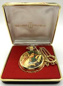 【7666】現状稼働品 REUGE MUSIC MOERIS リュージュ ミュージック 17石 懐中時計 手巻き オルゴール稼働 時計不動 箱付 ケース部取れあり