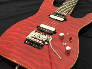 型番不明　シェクター・トムアンダーソン風　キルトトップギター　赤色　フロイドローズ　ロック式　tomanderson　SCHECTER　コイルタップ
