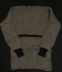 1907年アンティーク実物スウェーデン軍セーターSグレー黒ライン切替リブ編み配色ツートン2toneウール美品アンダーシャツ1900年代ビンテージ