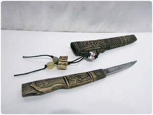 ② アイヌ民族 マキリ 鹿角 民族美術 狩猟刀 時代 ナイフ 木彫 工芸 北海道 アイヌ