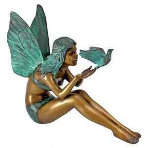 バード フェアリー 平和の鳩を、解き放つ妖精彫像 ブロンズ製 ガーデン彫刻 ミディアム 鋳鉄製 装飾アート彫像(輸入品