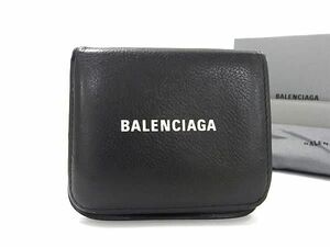 1円 BALENCIAGA バレンシアガ 594216 レザー 二つ折り 財布 ウォレット 札入れ 小銭入れ メンズ レディース ブラック系 AZ1609