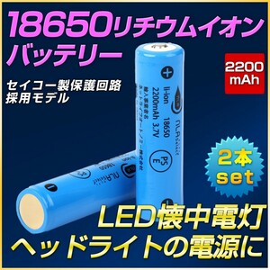 18650バッテリー リチウム充電池 2200mAh 懐中電灯 ヘッドライト 充電式 過充電保護 保護回路付