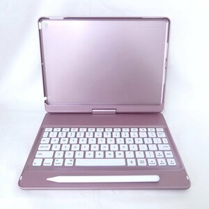 【送料無料】 メーカー不明 iPad用 11インチ キーボードケース 回転 ピンク、タッチペン 通電OK 美品 /2403C