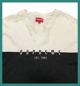 999◆Supreme シュプリーム◆18FW Split Logo ロゴ刺繍 バイカラー コットン 半袖 Tシャツ ホワイト×ブラック XL