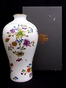e10501　リチャードジノリ　グランデューカ　フラワーベース　花瓶　花器　花入　金彩　花柄　H29cm　元箱