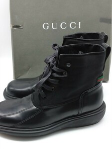 GUCCI グッチ レザー ナイロン レースアップブーツ ショートブーツ ワークブーツ シェリー ブラック 104 227 37C(23.5cm) 元箱付き