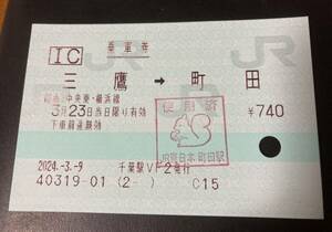 マルス券　町田駅 リス無効印　JR 切符