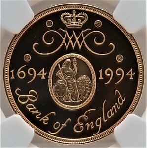 【19日まで限定】イギリス　1994年　イングランド銀行300周年記念　2ポンド1/2オンスプルーフ金貨【0079】