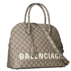 バレンシアガ BALENCIAGA グッチ The Hacker Project Medium Ville Bag 681698 GG総柄ロゴプリント2WAYハンドバッグ 中古 SB01