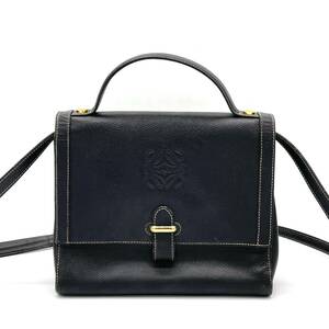 1円 LOEWE ロエベ アナグラム シュリンクレザー ロゴ型押し ブラック 2way ショルダーバッグ ハンドバッグ 