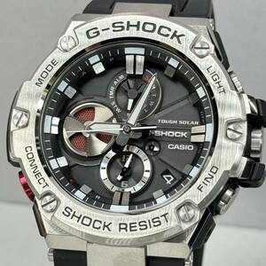 極美品 箱説付G-SHOCK GST-B100-1AJF GスチールG-STEEL タフソーラー Bluetooth搭載モバイルリンク メタルベゼル ブラック シルバー ラバー