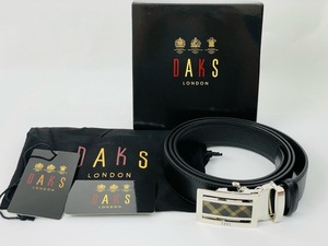 (J01450) 新品 ダックス DAKS GB2306 型押しレザー サイドリリースバックル ベルト メンズ ブラック