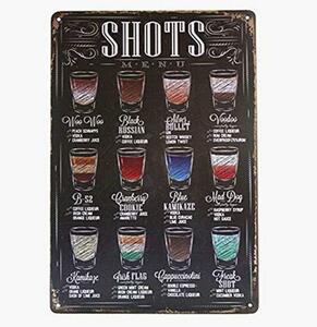 K325 新品◆ブリキ看板 SHOTS お酒 カクテル グラス 居酒屋 バー 飲み屋さんに最適 レトロ アンティーク