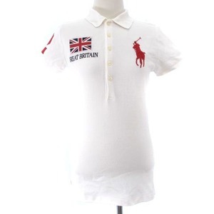 ラルフローレン RALPH LAUREN ポロシャツ 半袖 鹿の子 ポニー ナンバリング 国旗 刺繍 コットン ホワイト 白 M レディース